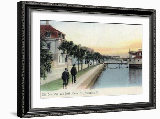 St. Augustine, Florida - View of the Sea Wall and Bath House-Lantern Press-Framed Art Print