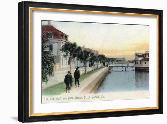 St. Augustine, Florida - View of the Sea Wall and Bath House-Lantern Press-Framed Art Print