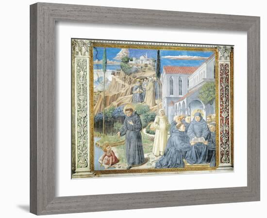 St. Augustine Giving Rule to Monks and Talking to Child Jesus About Holy Trinity-Benozzo Gozzoli-Framed Giclee Print