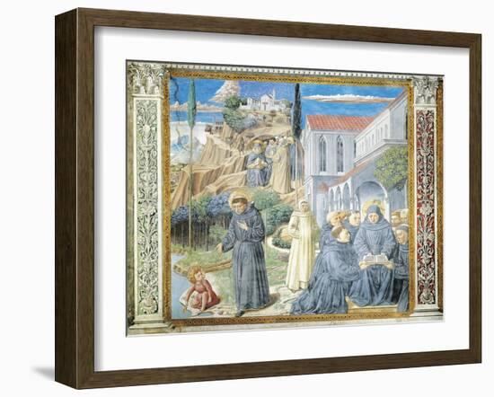 St. Augustine Giving Rule to Monks and Talking to Child Jesus About Holy Trinity-Benozzo Gozzoli-Framed Giclee Print