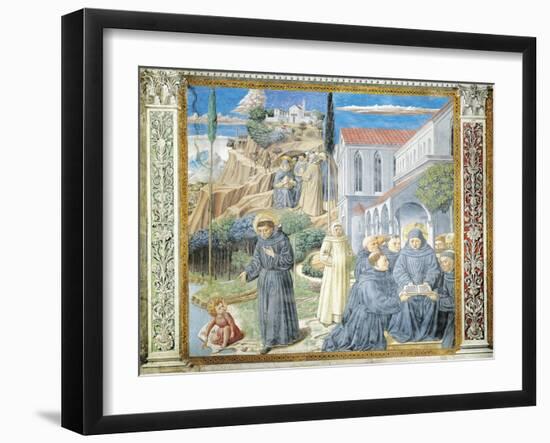 St. Augustine Giving Rule to Monks and Talking to Child Jesus About Holy Trinity-Benozzo Gozzoli-Framed Giclee Print