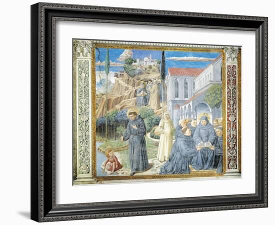 St. Augustine Giving Rule to Monks and Talking to Child Jesus About Holy Trinity-Benozzo Gozzoli-Framed Giclee Print