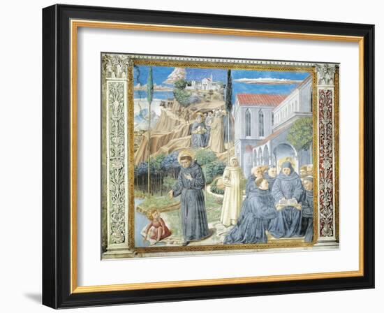 St. Augustine Giving Rule to Monks and Talking to Child Jesus About Holy Trinity-Benozzo Gozzoli-Framed Giclee Print