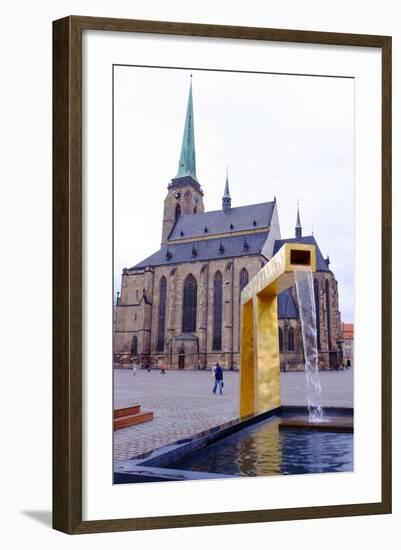 St. Bartholomew's Cathedral and One of the Three Modern Gold Fountains, Czech Republic-Carlo Morucchio-Framed Photographic Print