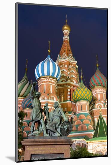 St. Basil's Cathedral and the statue of Kuzma Minin and Dmitry Posharsky lit up at night, UNESCO Wo-Miles Ertman-Mounted Photographic Print