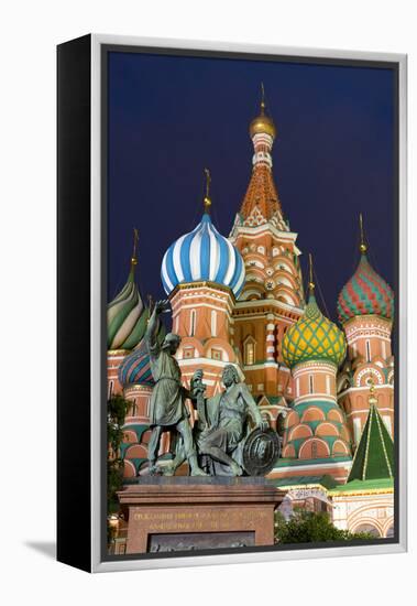 St. Basil's Cathedral and the statue of Kuzma Minin and Dmitry Posharsky lit up at night, UNESCO Wo-Miles Ertman-Framed Premier Image Canvas