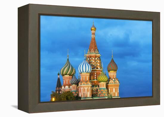 St. Basil's Cathedral lit up at night, UNESCO World Heritage Site, Moscow, Russia, Europe-Miles Ertman-Framed Premier Image Canvas