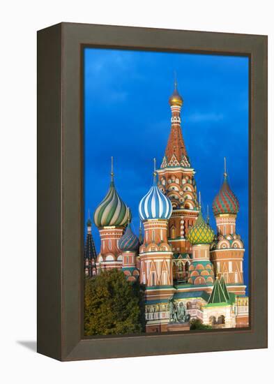 St. Basil's Cathedral lit up at night, UNESCO World Heritage Site, Moscow, Russia, Europe-Miles Ertman-Framed Premier Image Canvas