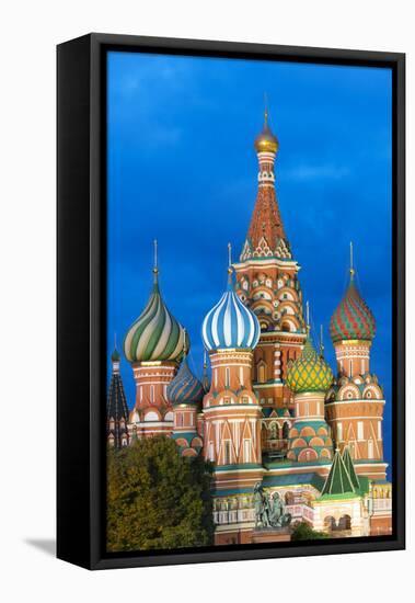 St. Basil's Cathedral lit up at night, UNESCO World Heritage Site, Moscow, Russia, Europe-Miles Ertman-Framed Premier Image Canvas