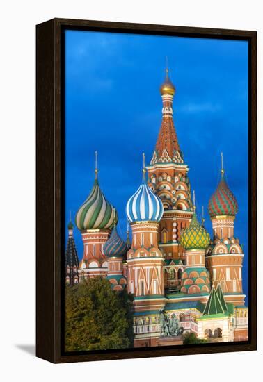 St. Basil's Cathedral lit up at night, UNESCO World Heritage Site, Moscow, Russia, Europe-Miles Ertman-Framed Premier Image Canvas