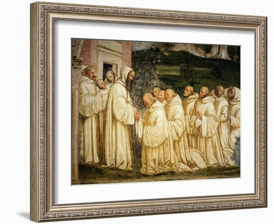 St Benedict of Nursia (480-550) Prays with his Monks, Fresco-Giovanni Antonio Bazzi Sodoma-Framed Giclee Print