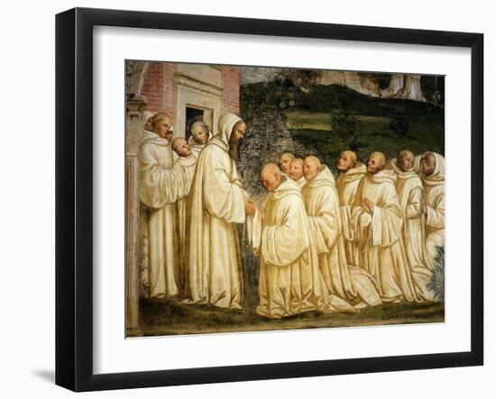 St Benedict of Nursia (480-550) Prays with his Monks, Fresco-Giovanni Antonio Bazzi Sodoma-Framed Giclee Print