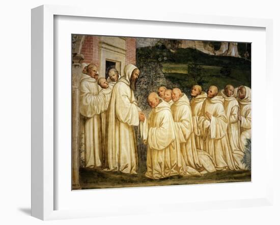 St Benedict of Nursia (480-550) Prays with his Monks, Fresco-Giovanni Antonio Bazzi Sodoma-Framed Giclee Print