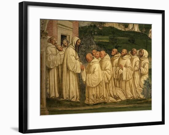 St Benedict of Nursia Prays with his Monks, Fresco-Giovanni Antonio Bazzi Sodoma-Framed Giclee Print