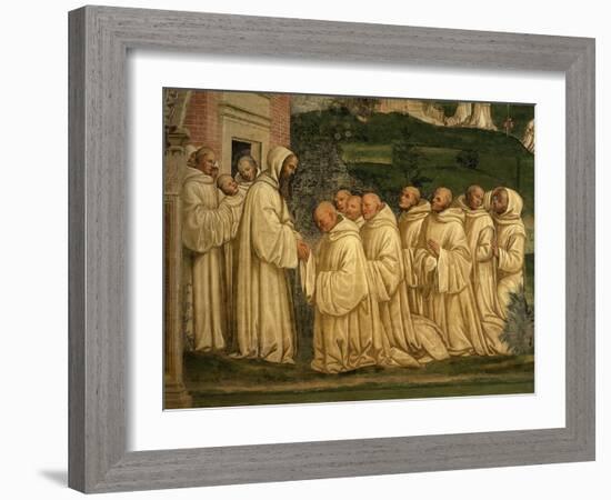 St Benedict of Nursia Prays with his Monks, Fresco-Giovanni Antonio Bazzi Sodoma-Framed Giclee Print