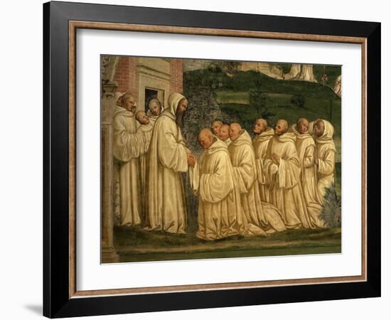 St Benedict of Nursia Prays with his Monks, Fresco-Giovanni Antonio Bazzi Sodoma-Framed Giclee Print