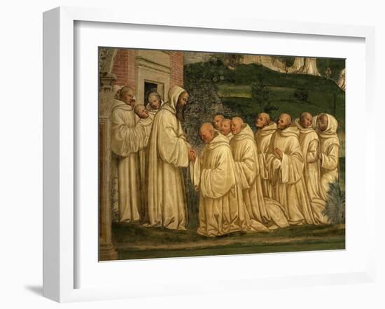 St Benedict of Nursia Prays with his Monks, Fresco-Giovanni Antonio Bazzi Sodoma-Framed Giclee Print