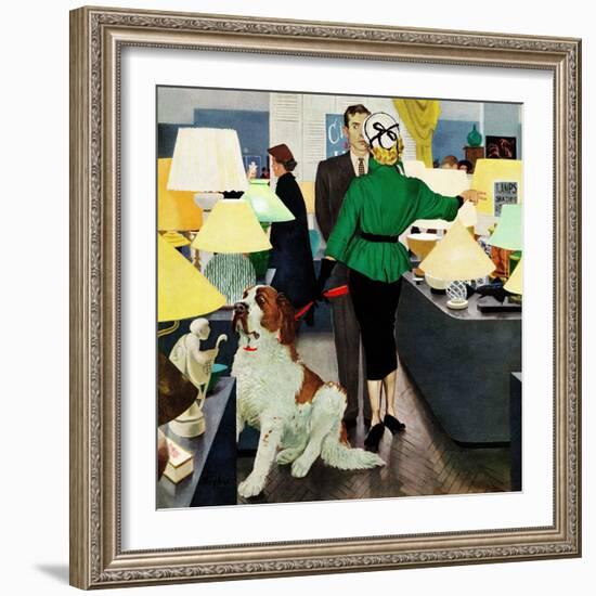 "St. Bernard in Lamp Shop", October 25, 1952-George Hughes-Framed Giclee Print