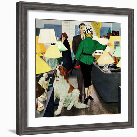 "St. Bernard in Lamp Shop", October 25, 1952-George Hughes-Framed Giclee Print