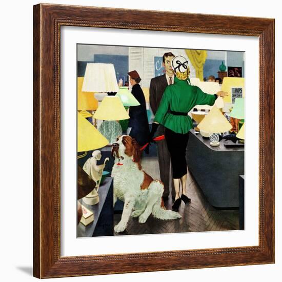 "St. Bernard in Lamp Shop", October 25, 1952-George Hughes-Framed Giclee Print