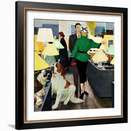 "St. Bernard in Lamp Shop", October 25, 1952-George Hughes-Framed Giclee Print