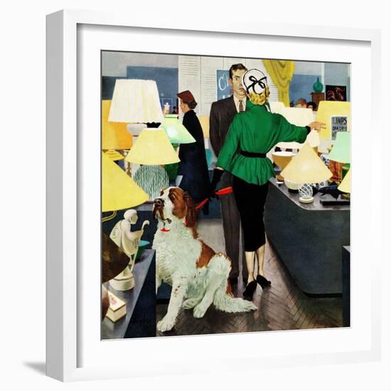 "St. Bernard in Lamp Shop", October 25, 1952-George Hughes-Framed Giclee Print