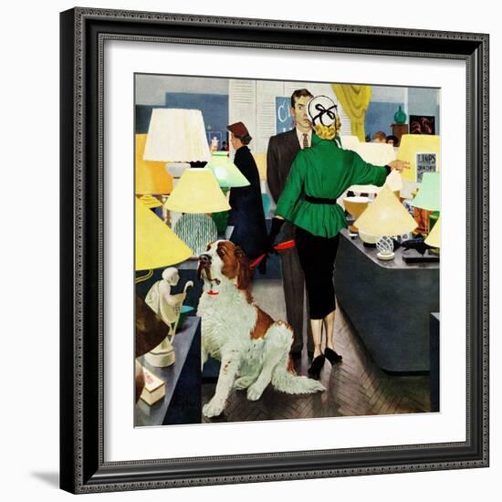 "St. Bernard in Lamp Shop", October 25, 1952-George Hughes-Framed Giclee Print