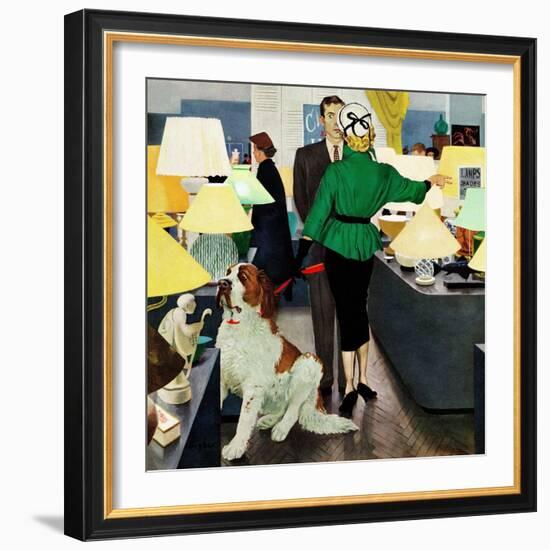 "St. Bernard in Lamp Shop", October 25, 1952-George Hughes-Framed Giclee Print