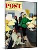 "St. Bernard in Lamp Shop" Saturday Evening Post Cover, October 25, 1952-George Hughes-Mounted Giclee Print