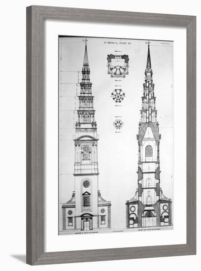 St. Brides, Fleet Street, Elevation of the West End, 19th Century-null-Framed Giclee Print