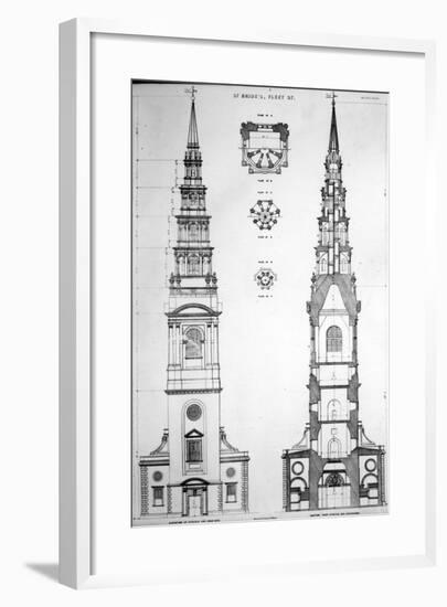 St. Brides, Fleet Street, Elevation of the West End, 19th Century-null-Framed Giclee Print