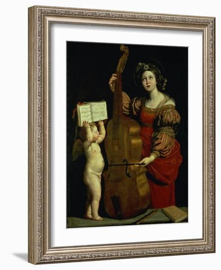 St. Cecilia with an Angel Holding a Musical Score, circa 1620-Domenichino-Framed Giclee Print