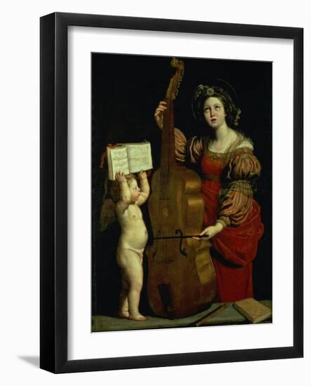 St. Cecilia with an Angel Holding a Musical Score, circa 1620-Domenichino-Framed Giclee Print