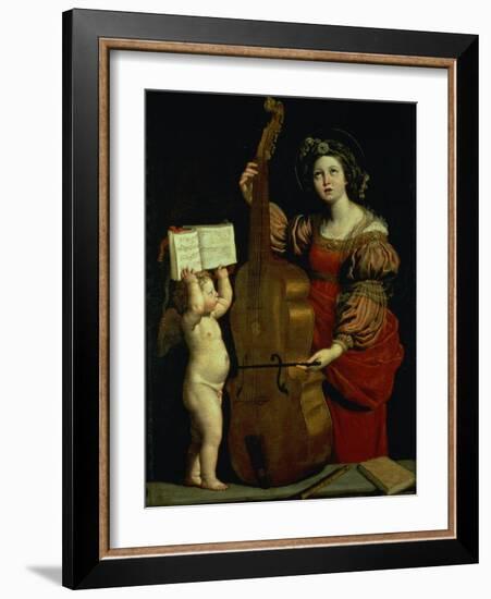 St. Cecilia with an Angel Holding a Musical Score, circa 1620-Domenichino-Framed Giclee Print