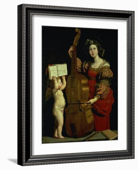 St. Cecilia with an Angel Holding a Musical Score, circa 1620-Domenichino-Framed Giclee Print