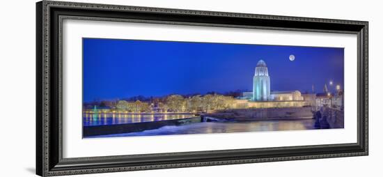 St. Charles Municipal Building at night, Fox River, St. Charles, Illinois, USA-Panoramic Images-Framed Photographic Print