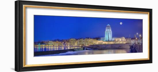 St. Charles Municipal Building at night, Fox River, St. Charles, Illinois, USA-Panoramic Images-Framed Photographic Print