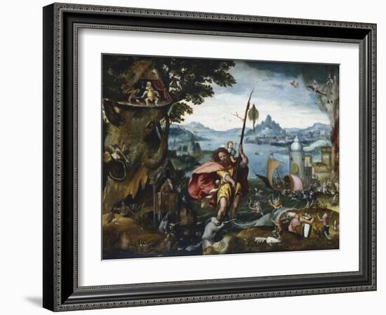 St Christopher Crossing the River, 1506-C1527-Jan De Cock-Framed Giclee Print