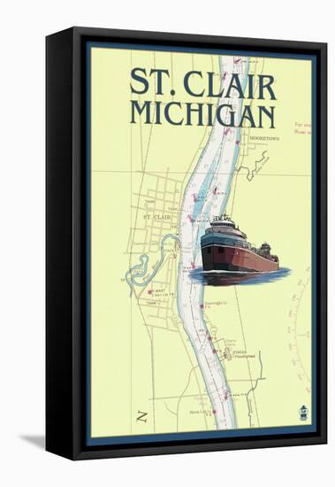 St. Clair, Michigan - Nautical Chart-Lantern Press-Framed Stretched Canvas