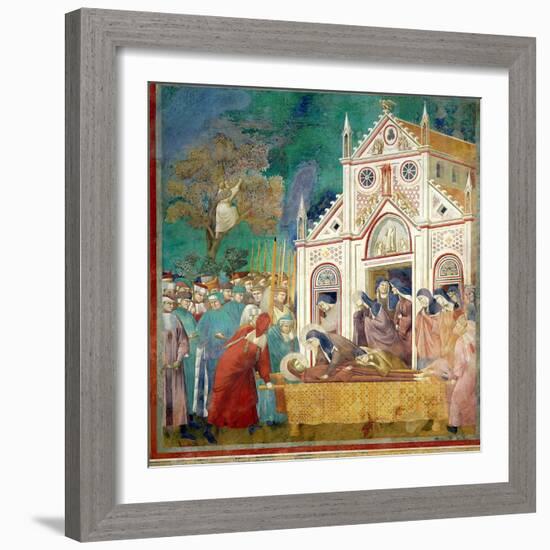 St. Clare Embraces the Body of St. Francis at the Convent of San Damiano, 1297-99-Giotto di Bondone-Framed Giclee Print