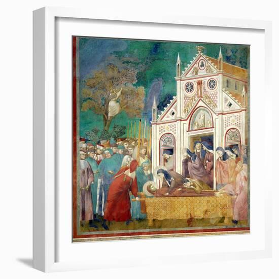 St. Clare Embraces the Body of St. Francis at the Convent of San Damiano, 1297-99-Giotto di Bondone-Framed Giclee Print