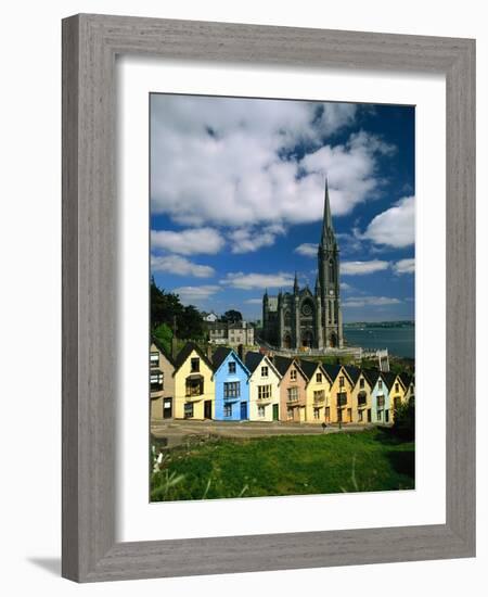 St. Coleman's Cathedral of Cobh Behind Colorful Row Houses-Charles O'Rear-Framed Photographic Print