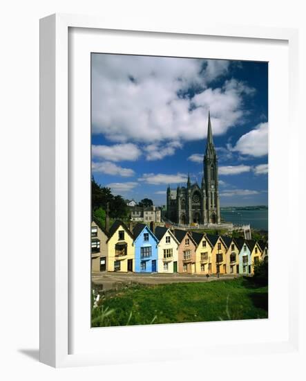 St. Coleman's Cathedral of Cobh Behind Colorful Row Houses-Charles O'Rear-Framed Photographic Print