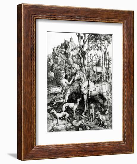 St. Eustace, 1501 (Engraving)-Albrecht Dürer-Framed Premium Giclee Print