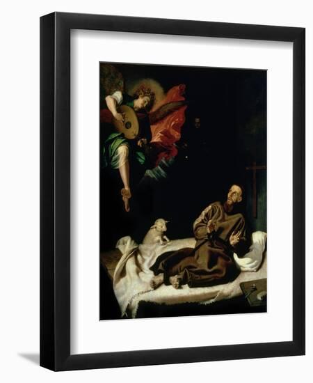 St. Francis Comforted by an Angel Musician-Francisco Ribalta-Framed Giclee Print