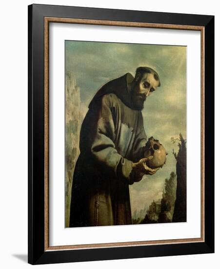 St. Francis in Meditation-Francisco de Zurbarán-Framed Giclee Print