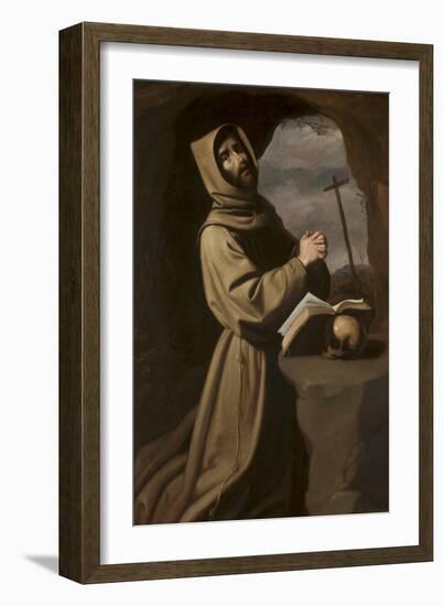 St. Francis in Prayer in a Grotto, 1650-55-Francisco de Zurbaran-Framed Giclee Print