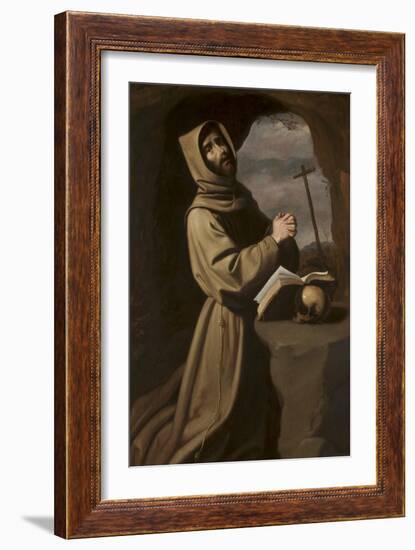 St. Francis in Prayer in a Grotto, 1650-55-Francisco de Zurbaran-Framed Giclee Print