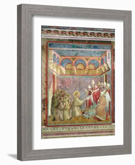 St. Francis Receives Approval of His "Regula Prima" from Pope Innocent III in 1210, 1297-99-Giotto di Bondone-Framed Giclee Print