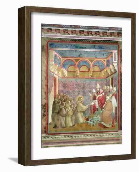 St. Francis Receives Approval of His "Regula Prima" from Pope Innocent III in 1210, 1297-99-Giotto di Bondone-Framed Giclee Print